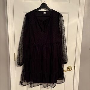 Divided H&M Black Dress with Tiered Ruffles and Sheer Sleeves Size Large